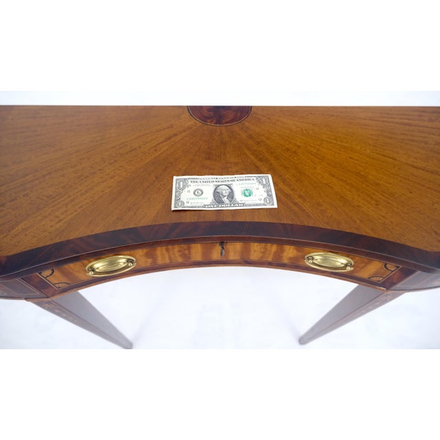 Satinwood Very Fine Inlayed Serpentine Front One Drawer Console Sofa Table MINT! For Sale - Image 14 of 16
