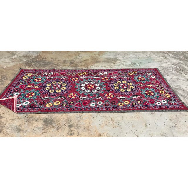 Boho Chic Dark Pink Vintage Suzani For Sale - Image 3 of 6