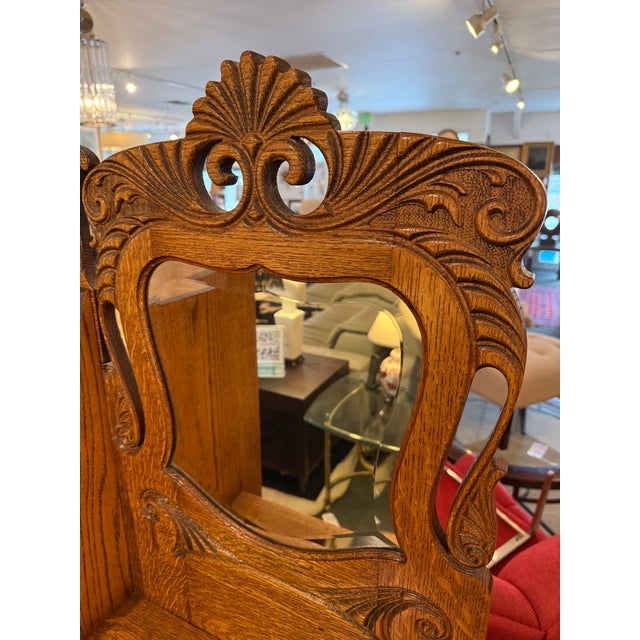 Early 20th Century Victorian Carved Oak Wood Side by Side Secretary Desk & Bookcase, Antique For Sale - Image 5 of 12