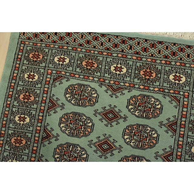 Bokhara Rug 3’2” X 5’2” Green Wool Tribal Hand-Knotted Oriental Carpet For Sale In Philadelphia - Image 6 of 11