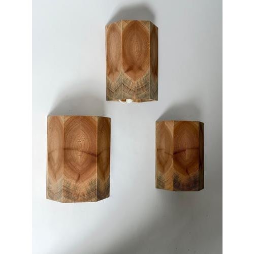 Swedish Sculptural Pine Wall Sconces, 1980s, Set of 3 For Sale - Image 6 of 18