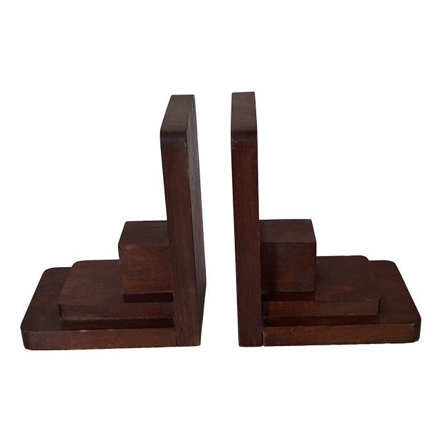 Mid-Century Bookends in Beechwood with Cube Motif, 1950s, Set of 2 For Sale