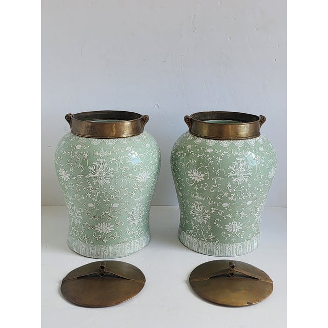 Lillian August Lilian August Large Celadon Ginger Jar-a Pair For Sale - Image 4 of 12