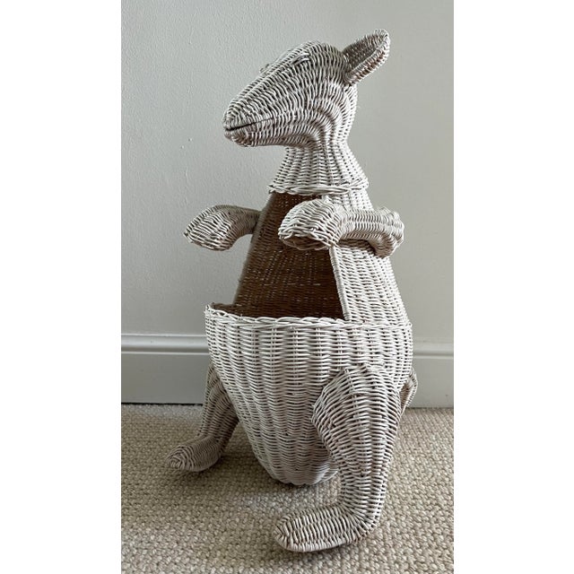 White Vintage Boho Wicker Kangaroo Basket Planter For Sale - Image 8 of 12