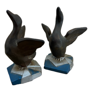 Machine Age Cast Iron Goose Bookends, American Art Deco, C. 1930s