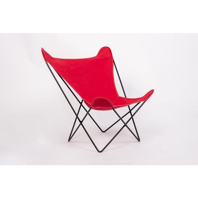 Metal Vintage Mid Century Red Butterfly Canvas and Metal Chair by Knoll, 1970s For Sale - Image 7 of 10