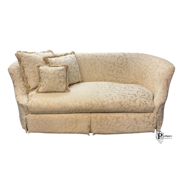 Vintage Thomasville Traditional English Style Ivory Print Tufted Sofa For Sale - Image 9 of 11