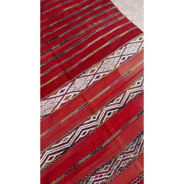 1980s Authentic Red Flatweave Rug With Geometric Patterns - 12.7 X 5.51 Ft For Sale In Cleveland - Image 6 of 10