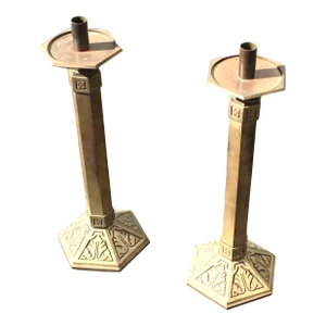1960s Mid-Century Modern Brass Candlesticks - a Pair