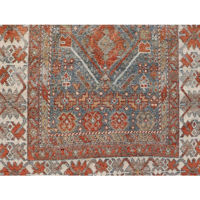 Orange Fine Antique Persian Malayer Runner in Soft Tones of Blue and Orange 2'10 X 13'8 For Sale - Image 8 of 11