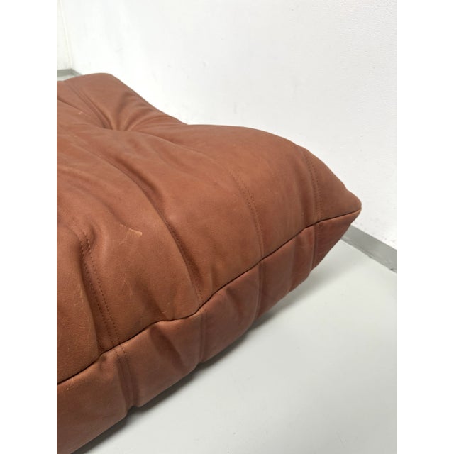 Ligne Roset French Togo Ottoman in Cognac Neck Leather attributed to Michel Ducaroy for Ligne Roset For Sale - Image 4 of 10
