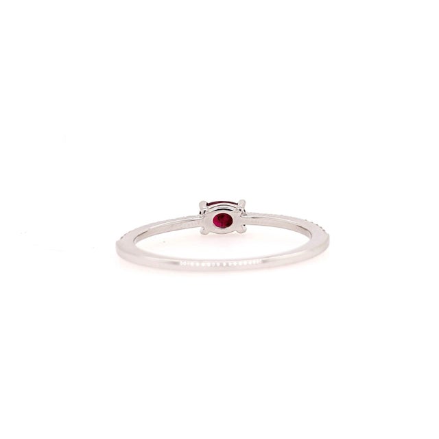 Red Ruby & Diamond Ring in 14k White Gold, Oval 5×4mm – Dainty East West Ring, Size 6.75 For Sale - Image 8 of 10
