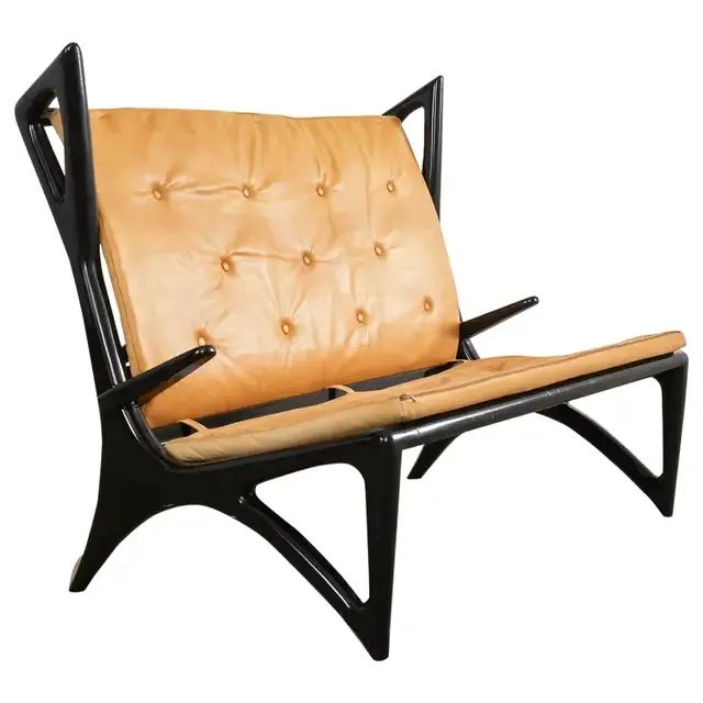 Midcentury Italian Gio Ponti Style Lacquer Ebonized Settee For Sale - Image 13 of 13