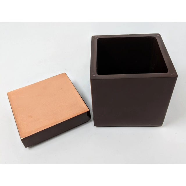 Paint 1960s Inspired Regency Rose Gold and Dark Chocolate Brown Lacquered Rectangle Covered Box For Sale - Image 7 of 11