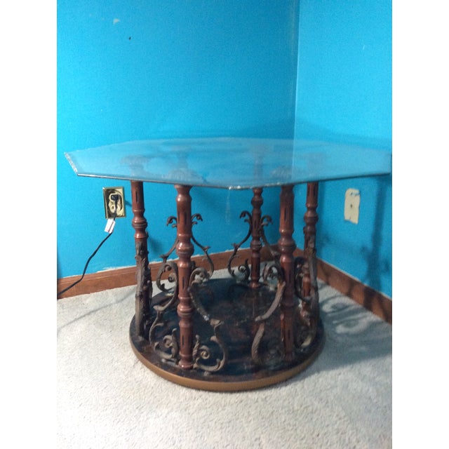 Carved Wood & Metal Table with Glasstop Chairish