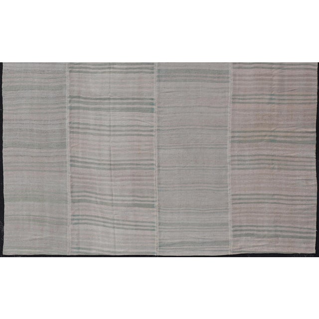 Vintage Turkish Kilim Rug in Soft Sage, Pale Taupe, and Faded Sand Stripes For Sale - Image 4 of 12