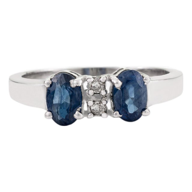 925 Silver 1.25 CTW Two Stone Blue Sapphire Women Ring With Diamond - Size 7 For Sale