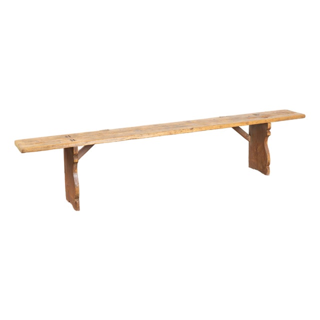 Early 20th Century Rustic Pine Plank Narrow Bench For Sale