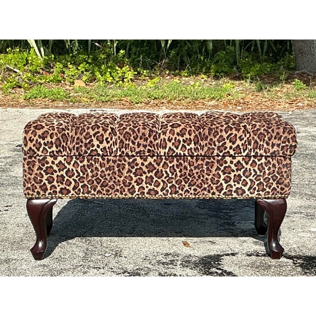 Vintage Regency Tufted Leopard Ottoman Bench For Sale - Image 10 of 11