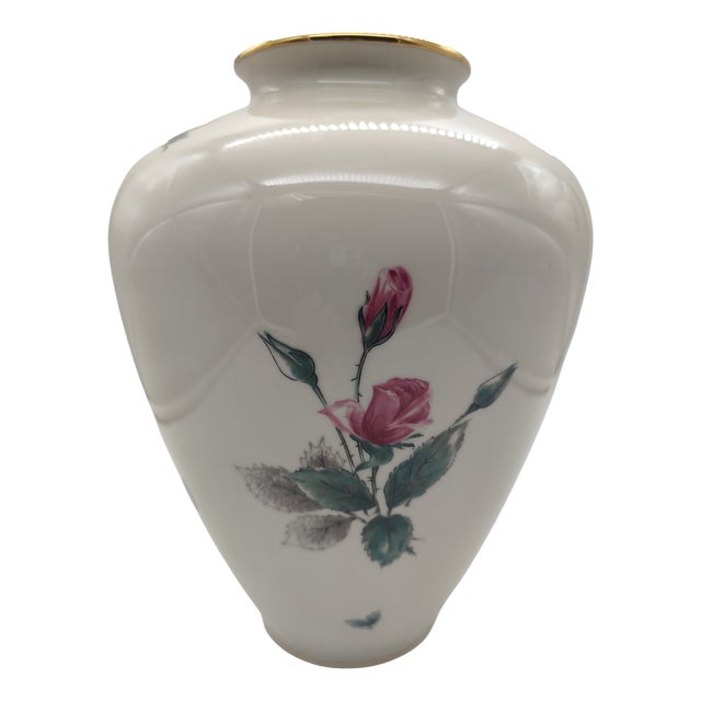 Porcelain Vase with Rose Decoration and Gold Rim from KPM Krister, Germany, 1950s For Sale