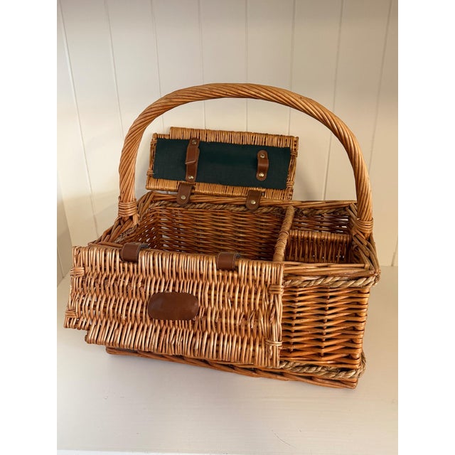 Late 20th Century Vintage Wicker Picnic Basket and Wine Carrier For Sale - Image 5 of 13
