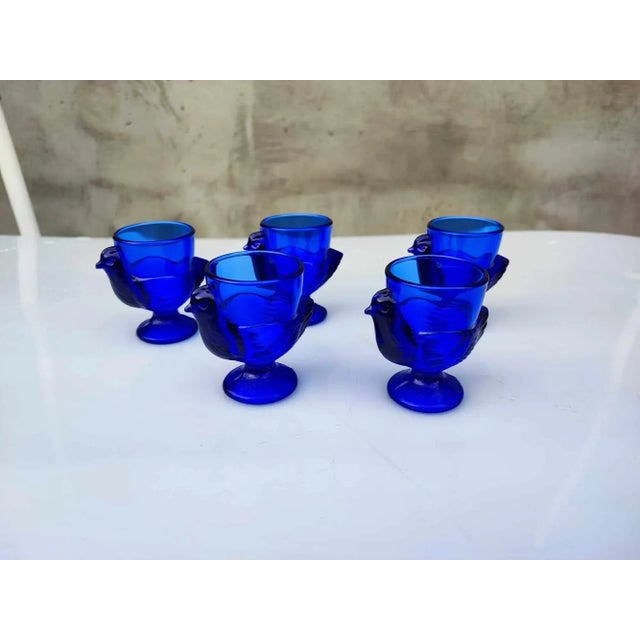 Vintage Cobalt Blue Glass Chicken Egg Cups, France, 1970s, Set of 5 For Sale - Image 6 of 6
