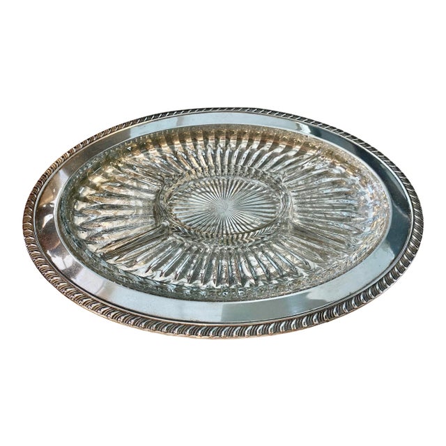 English Silver & Glass Platter For Sale