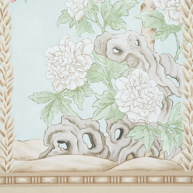 Chinoiserie Schumacher Victoria Panel Set in Mineral - 2 Panels For Sale - Image 3 of 5
