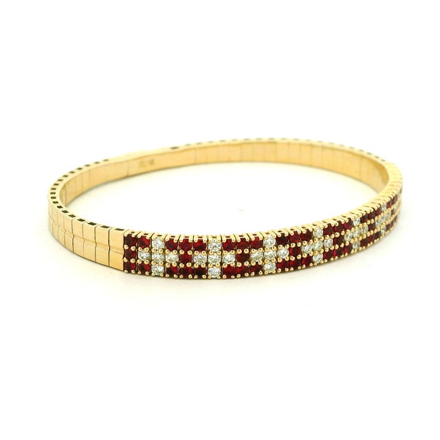 Contemporary Vintage Orj Ruby and Diamond Flexible Bracelet in 14k Yellow Gold For Sale - Image 3 of 13