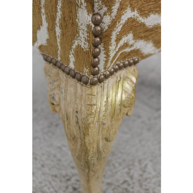 2010s Newly Upholstered Modern Print Ball & Claw Ottoman For Sale - Image 5 of 12