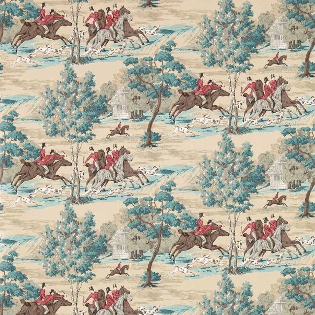 Sanderson Tally Ho Wallpaper in Teal/Ruby - a Sample For Sale