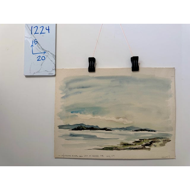 Blue Henry Emil Salloch Original Watercolor on Paper St. Lawrence River, 1957. For Sale - Image 8 of 8