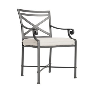 Brown Jordan Venetian Arm Chair, Textured Pewter frame with Fusion Natural fabric For Sale