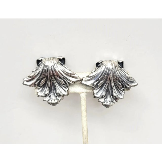 1960s Vintage 1968 Signed Napier Book Piece Silvertone Leaf Clip Earrings - 2 Pieces For Sale - Image 5 of 9
