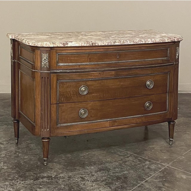 Antique French Louis XVI Marble Top Walnut Commode For Sale In Baton Rouge - Image 6 of 17