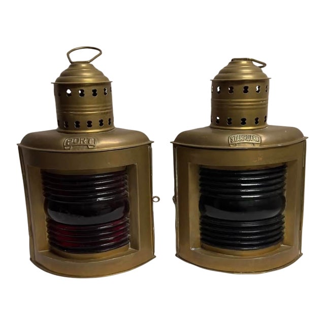 Vintage Nautical Decorative Brass Ship Lanterns, Port and Starboard - a Pair For Sale