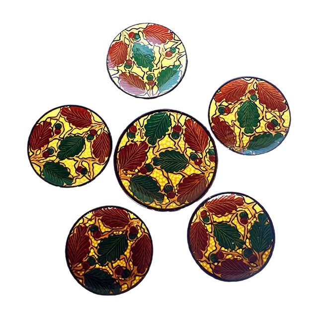 Art Deco RBC Oak Leaf Plates by Bini & Carmignani, 1920s, Set of 6 For Sale