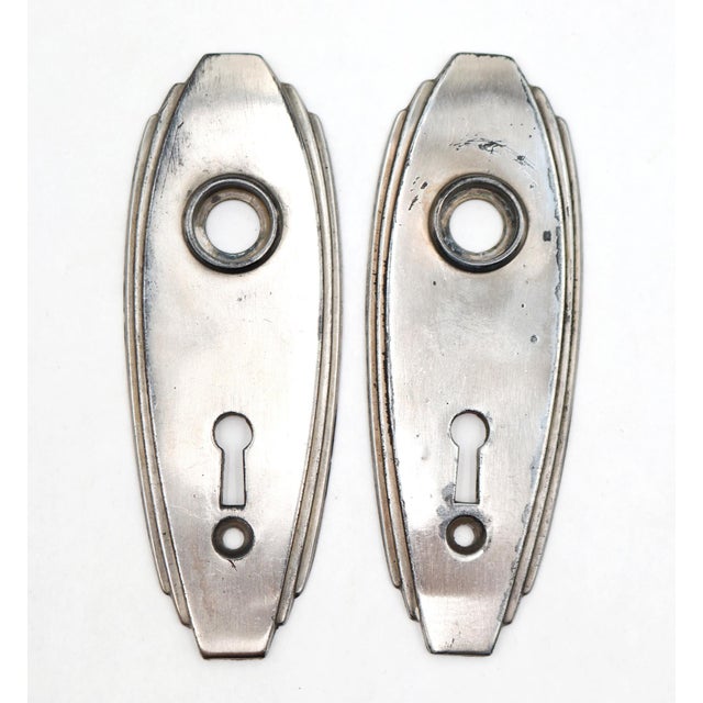 Vintage Art Deco Nickel Plated Brass Passage Door Knob Set For Sale - Image 6 of 7