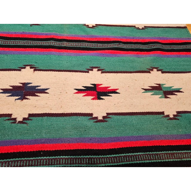 Vintage American Southwestern Kilim, Handwoven Wool, Stripe Pattern, Ivory & Green, 4’ X 8’ For Sale - Image 11 of 12