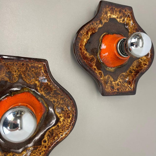 Metal Fat Lava Ceramic Wall Lights from Hustadt Leuchten, Germany, 1970s, Set of 2 For Sale - Image 7 of 18