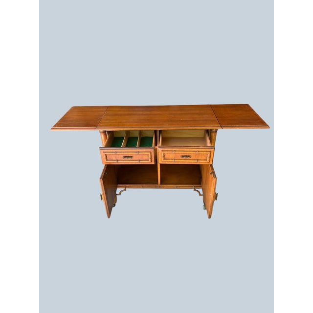Mid-Century Modern Vintage Mid-Century Dixie "Aloha" Faux Bamboo Drop-Leaf Buffet Server & Bar Cart For Sale - Image 3 of 11