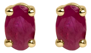 14K Yellow Gold 5x3 MM Oval Red Ruby Solitaire Stud Earrings, A Pair