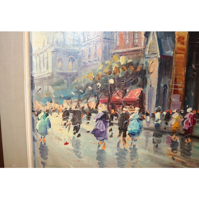 Quality Vintage Original Oil on Board Figural Cityscape Expressionism Painting For Sale - Image 11 of 12