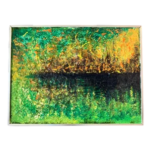 1960’s Original Thick Impasto Abstract Oil Painting Original Metal Frame
