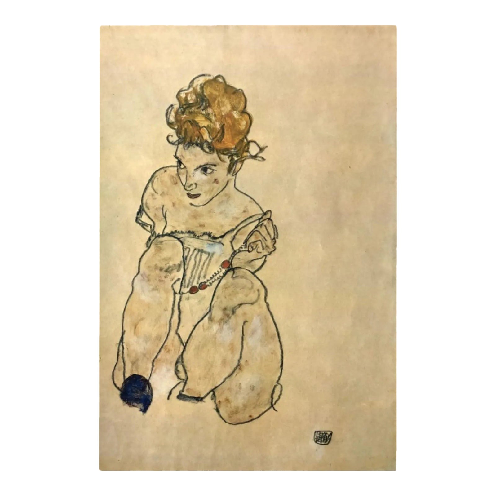 1981 Egon Schiele 34 Drawings Seated Woman | Chairish