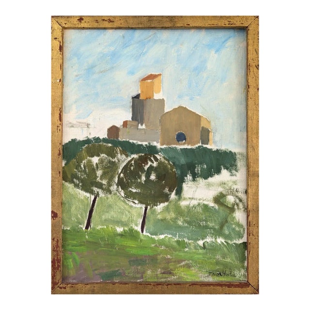 1956 Mid-Century Modern "Sant Pol De Mar" Vintage Oil Painting, Framed For Sale
