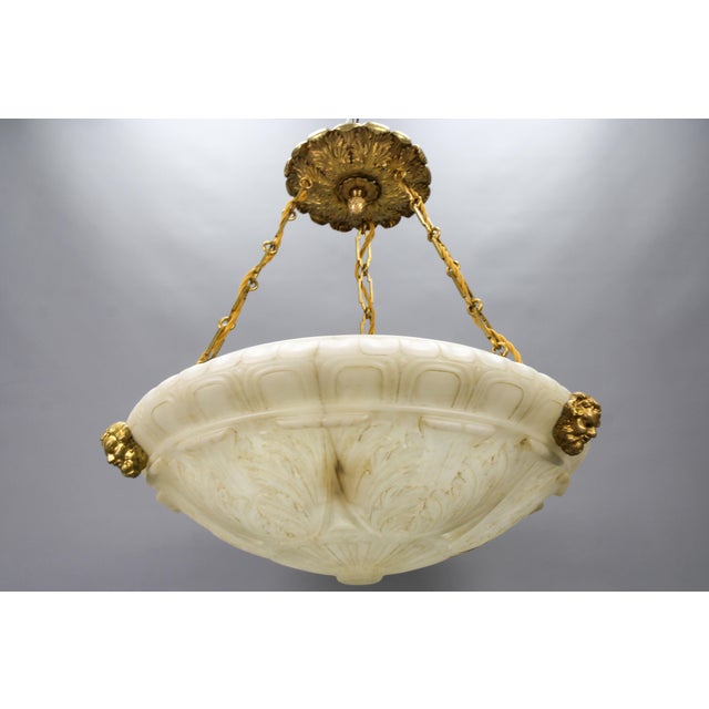 Large Neoclassical Style Alabaster and Bronze Pendant Light, 1890s For Sale - Image 3 of 18