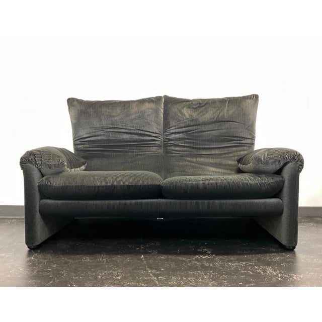 Vintage Grey Velvet Maralunga Sofa with Armchair by Vico Magistretti for Cassina, 1970s, Set of 2 For Sale - Image 11 of 18