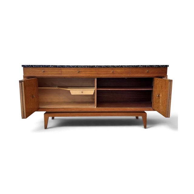 Mid-Century Modern Sideboard with Concertina Doors in Burr Elm, Beech and Teak by Harris Lebus, 1950 For Sale - Image 3 of 11
