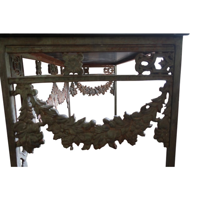 Metal 19th Century French Wrought Iron Console Tables With Slate Tops- A Pair For Sale - Image 7 of 8